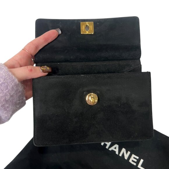 CHANEL Black Suede '96-'97 Gold Turn-Lock Mini Chain Strap Crossbody - Picture 5 of 11